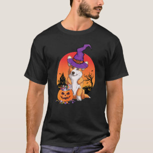 Halloween Dog  Cute Corgi Witch Hat Pumpkin T-Shirt
