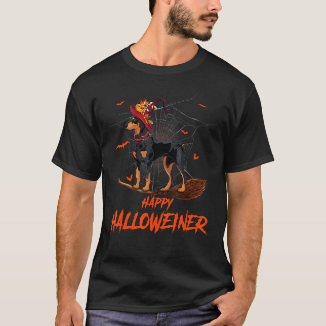 Halloween Dog Doberman Costume For Men Women Happy T-Shirt (Front)
