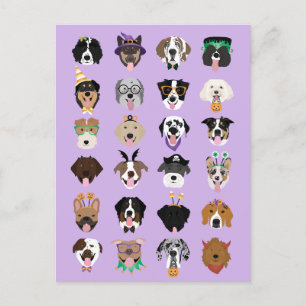 Halloween Dog Faces Postcard