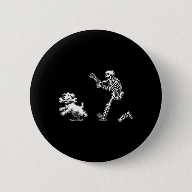 Halloween Dog Funny Skeleton Skeleton Chasing Dog 6 Cm Round Badge (Front)
