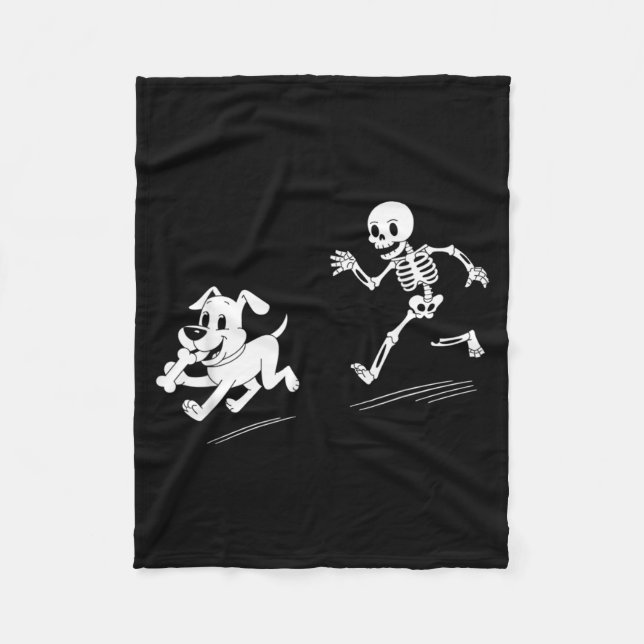 Halloween Dog Funny Skeleton Skeleton Chasing Dog Fleece Blanket (Front)