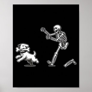 Halloween Dog Funny Skeleton Skeleton Chasing Dog Poster