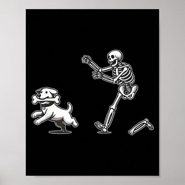 Halloween Dog Funny Skeleton Skeleton Chasing Dog Poster (Front)