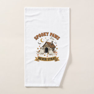 Halloween Dog Ghost Paws Hand Towel