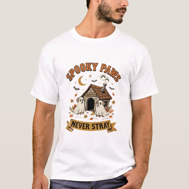 Halloween Dog Ghost Paws T-Shirt (Front)