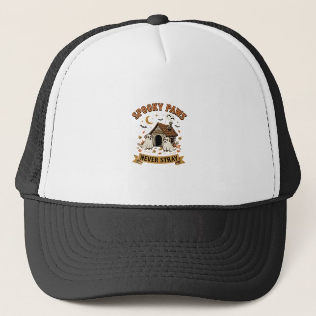 Halloween Dog Ghost Paws Trucker Hat (Front)