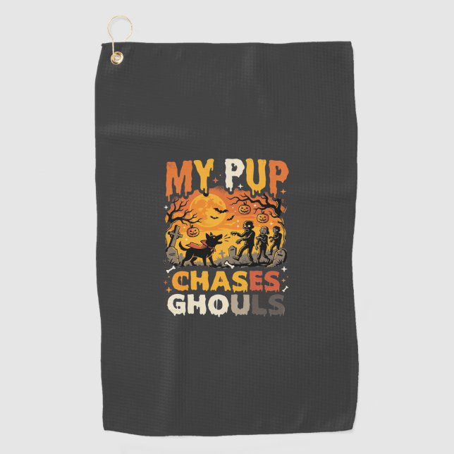 Halloween Dog Graveyard Patrol Golf Towel (Front)