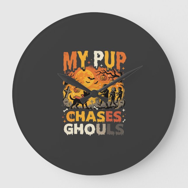 Halloween Dog Graveyard Patrol Large Clock (Front)
