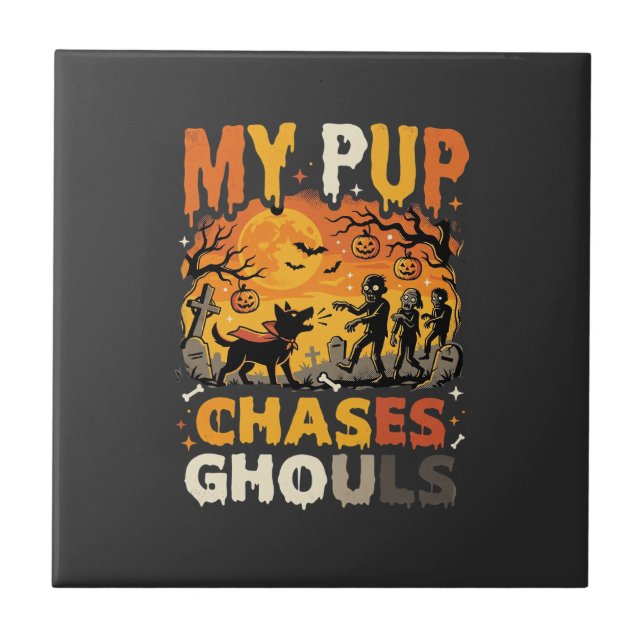 Halloween Dog Graveyard Patrol Tile (Front)