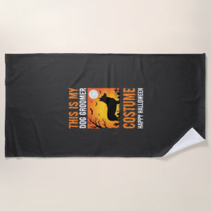 Halloween Dog Groomer Costume Silhouette Beach Towel