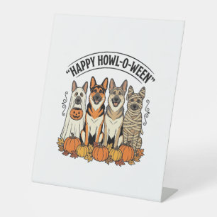 Halloween Dog Happy Howl-O-Ween Vintage German She Pedestal Sign