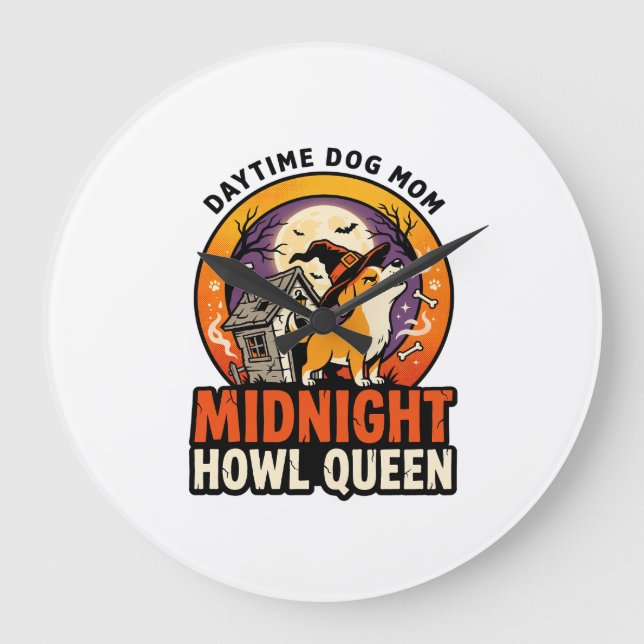 Halloween Dog Howl Queen Large Clock (Front)