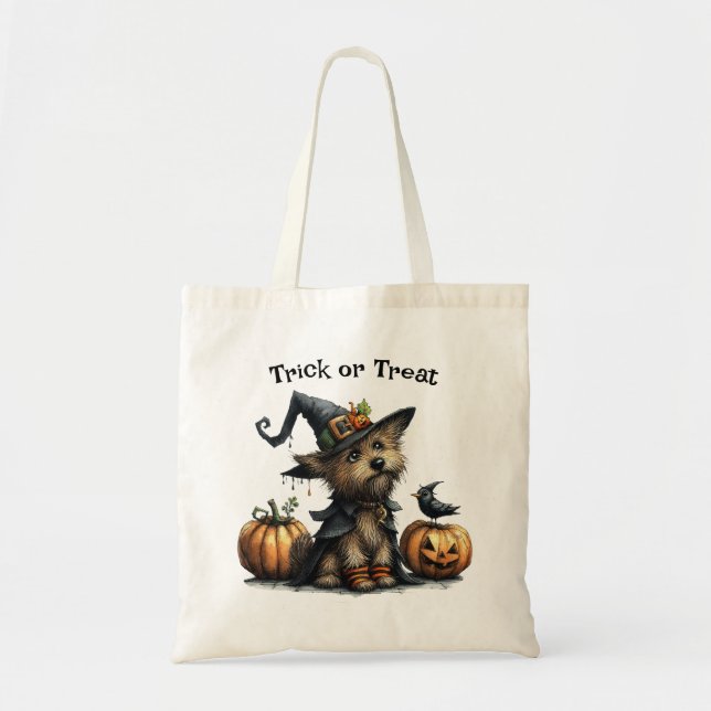Halloween Dog in a Witch's Hat Trick or Treat  Tote Bag (Front)