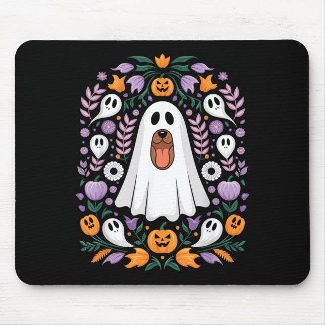 Halloween Dog In Ghost Costume Cute Funny Mouse Pad (Front)