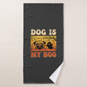 Halloween Dog Is My Boo Pug Ghost Design Bath Towel Set