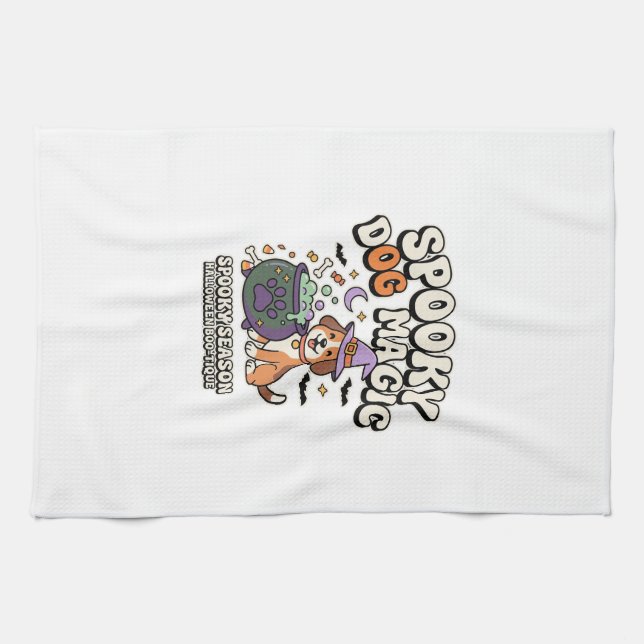 Halloween Dog Magic Vibes Tea Towel (Horizontal)