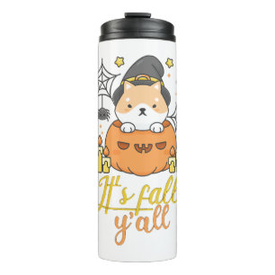 halloween dog meme, dog walking, halloween dog thermal tumbler