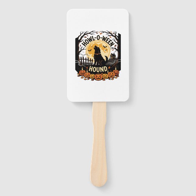 Halloween Dog Moon Howl (2) Hand Fan (Front)