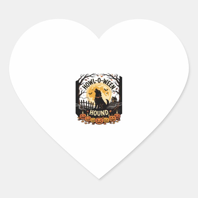Halloween Dog Moon Howl (2) Heart Sticker (Front)