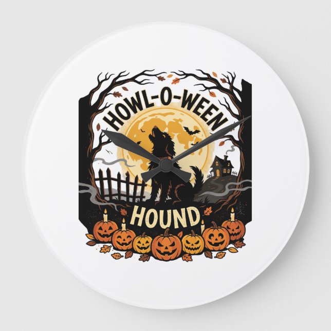 Halloween Dog Moon Howl (2) Large Clock (Front)