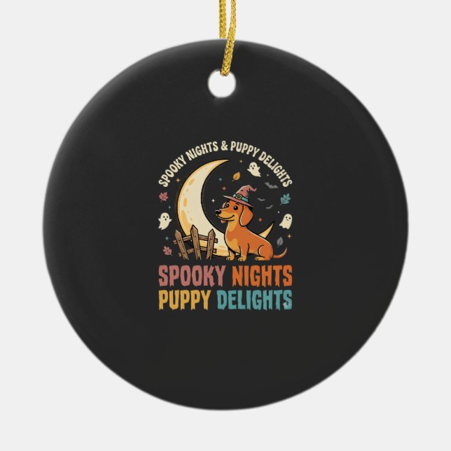 Halloween Dog Mum Moonlight Mischief Ceramic Tree Decoration (Front)
