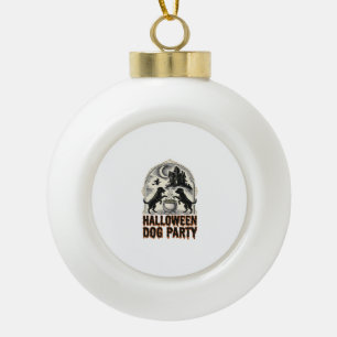 Halloween Dog Party Vintage Witch Cauldron Design_ Ceramic Ball Christmas Ornament