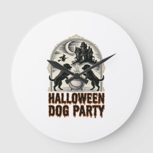 Halloween Dog Party Vintage Witch Cauldron Design_ Large Clock