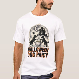 Halloween Dog Party Vintage Witch Cauldron Design_ T-Shirt
