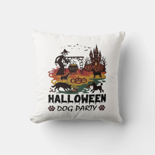 Halloween Dog Party Witch Dogs Pumpkins Castle_1 Cushion