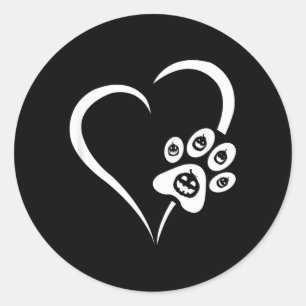 Halloween Dog Paw Heart - Pumpkin Halloween Dog Classic Round Sticker