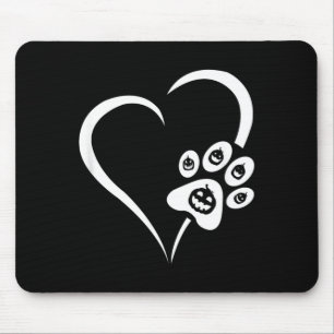 Halloween Dog Paw Heart - Pumpkin Halloween Dog Mouse Pad