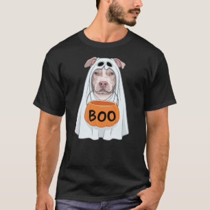 Halloween Dog Pitbull Cute Ghost Sheet Costume Boo T-Shirt