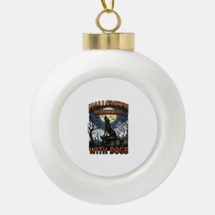 Halloween Dog Shirt Vintage Graveyard Pup Ceramic Ball Christmas Ornament