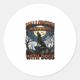 Halloween Dog Shirt Vintage Graveyard Pup Classic Round Sticker