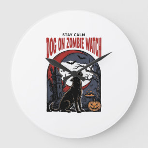 Halloween Dog Shirt Zombie Patrol Design_1 Large Clock