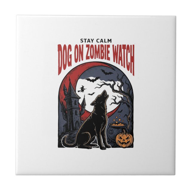 Halloween Dog Shirt Zombie Patrol Design_1 Tile (Front)