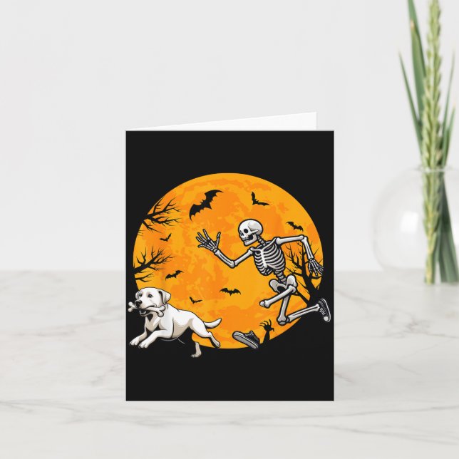 Halloween Dog Skeleton Chasing Dog Halloween Card (Front)
