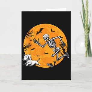 Halloween Dog Skeleton Chasing Dog Halloween Dachs Card