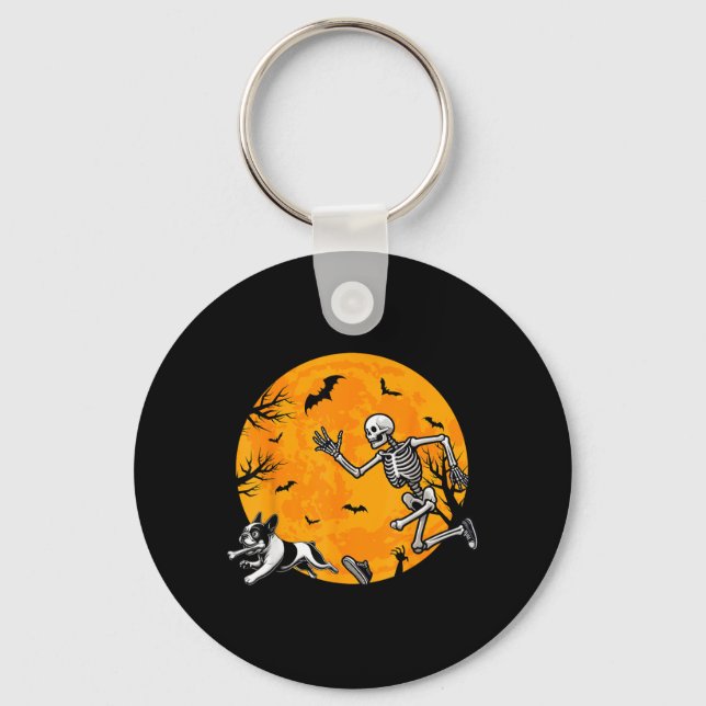 Halloween Dog Skeleton Chasing Dog Halloween Key Ring (Front)