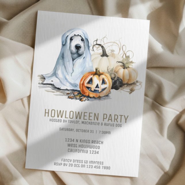 Halloween Dog Themed Party Howloween Fun Invitation (Halloween Dog Themed Party Howloween Fun Invitations from Ricaso. Cute dog in a sheet ghost)