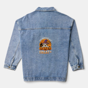 Halloween Dog Treat Bulldog Pumpkin Design Denim Jacket