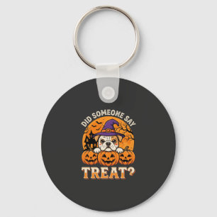 Halloween Dog Treat Bulldog Pumpkin Design Key Ring