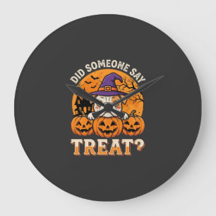 Halloween Dog Treat Bulldog Pumpkin Design Large Clock