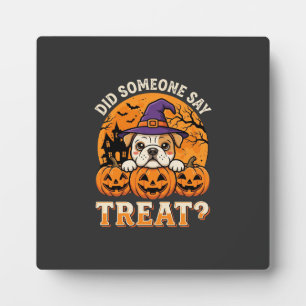 Halloween Dog Treat Bulldog Pumpkin Design Plaque