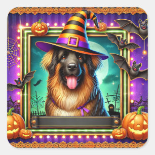 Halloween Dog Witch Hat Cute Spooky Pet Decor Square Sticker
