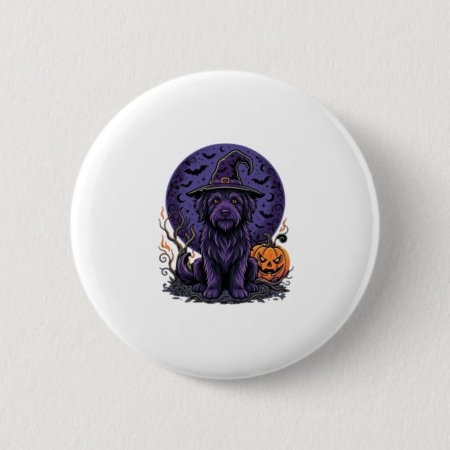 Halloween Dog Witch Pumpkin Vector Art 6 Cm Round Badge (Front)