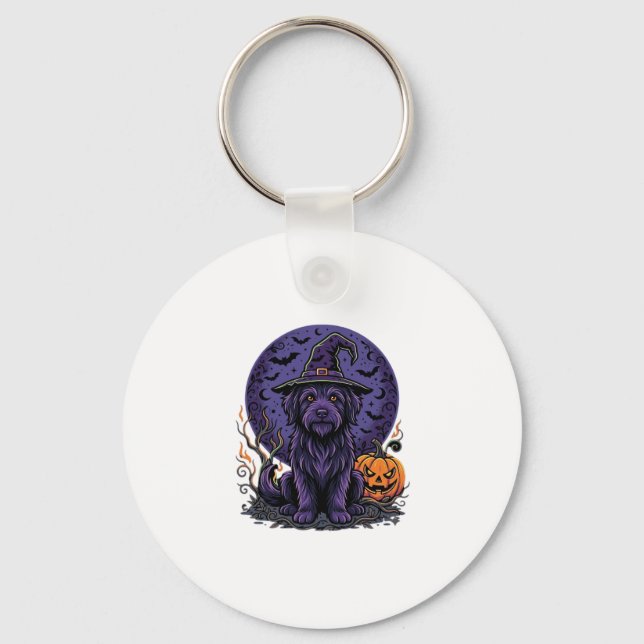 Halloween Dog Witch Pumpkin Vector Art Key Ring (Front)
