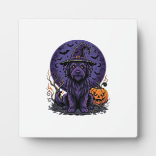 Halloween Dog Witch Pumpkin Vector Art Plaque