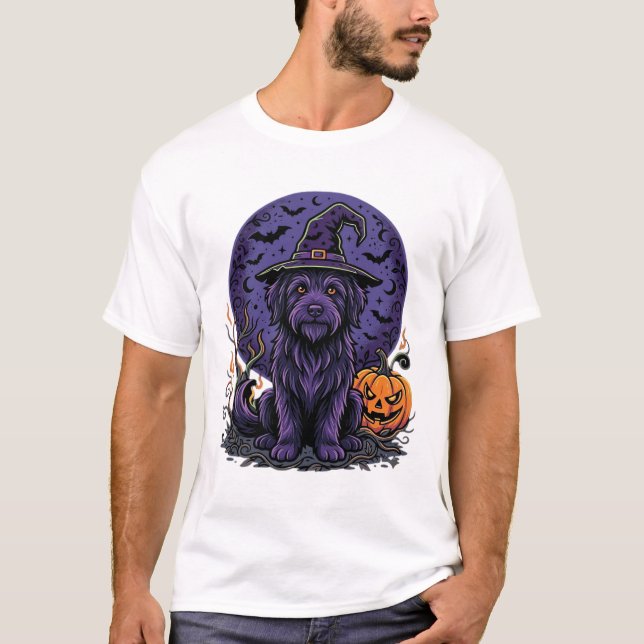 Halloween Dog Witch Pumpkin Vector Art T-Shirt (Front)