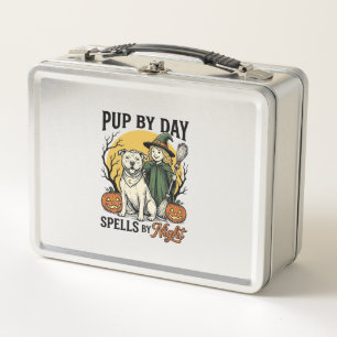 Halloween Dog Witch Shirt Vintage Engraving Pet Te Metal Lunch Box
